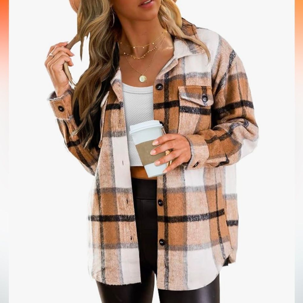 Automet Flannel Plaid Button Down Long Sleeve Jacket Shacket Women's XL